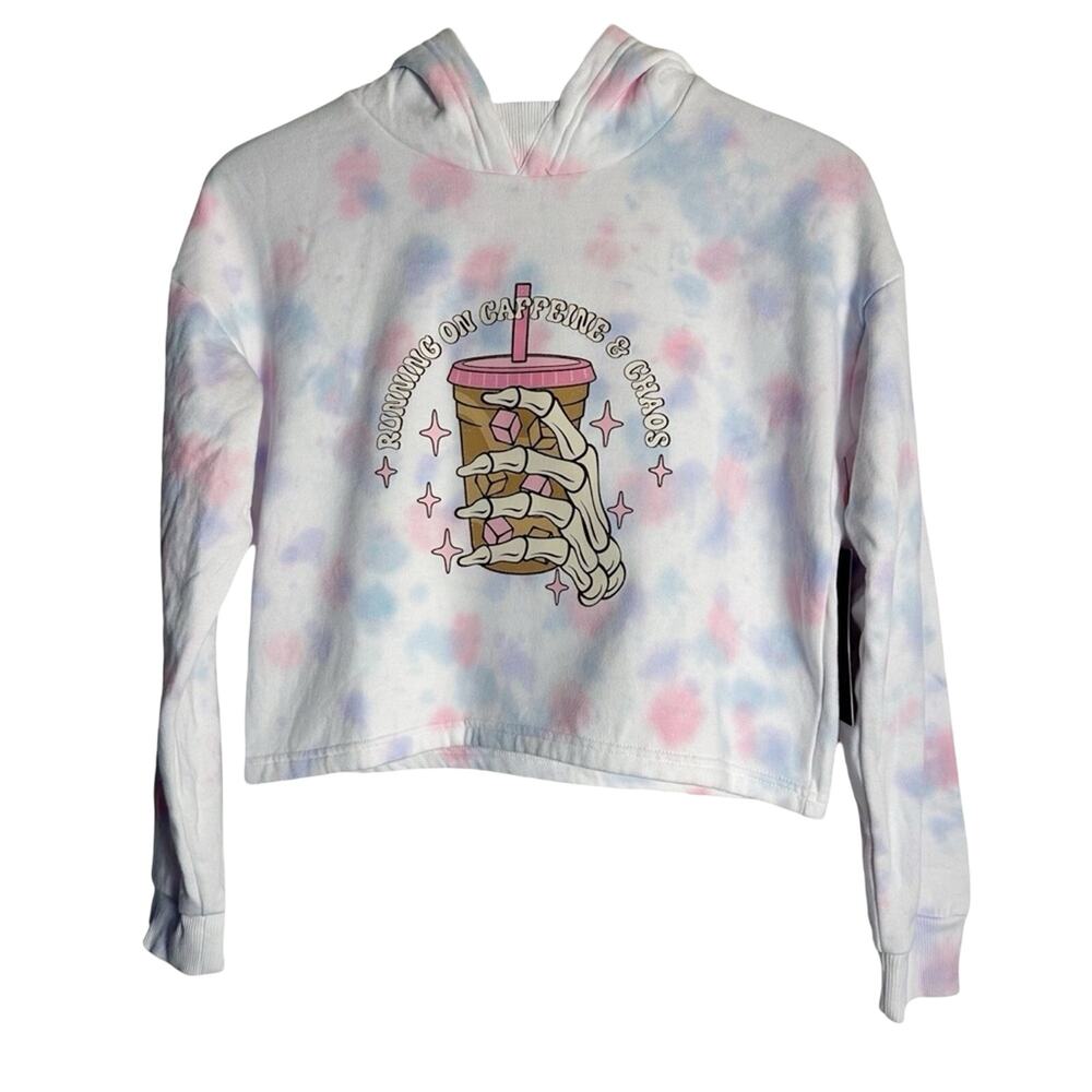 Running on Caffeine & Chaos Cotton Candy Tie Dye Cropped Hoodie Sweatshirt